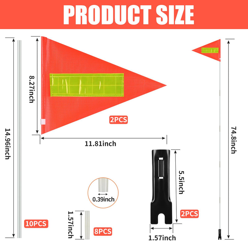 2 Sets Bike Flags with Pole, 6 Ft Safety Reflective Flags with Pole for Kids and Adult, Adjustable Heavy Duty Fiberglass Flag Pole, Tear-Resistant & High Visibility Orange Safety Flag for Cycling Orange-2pcs
