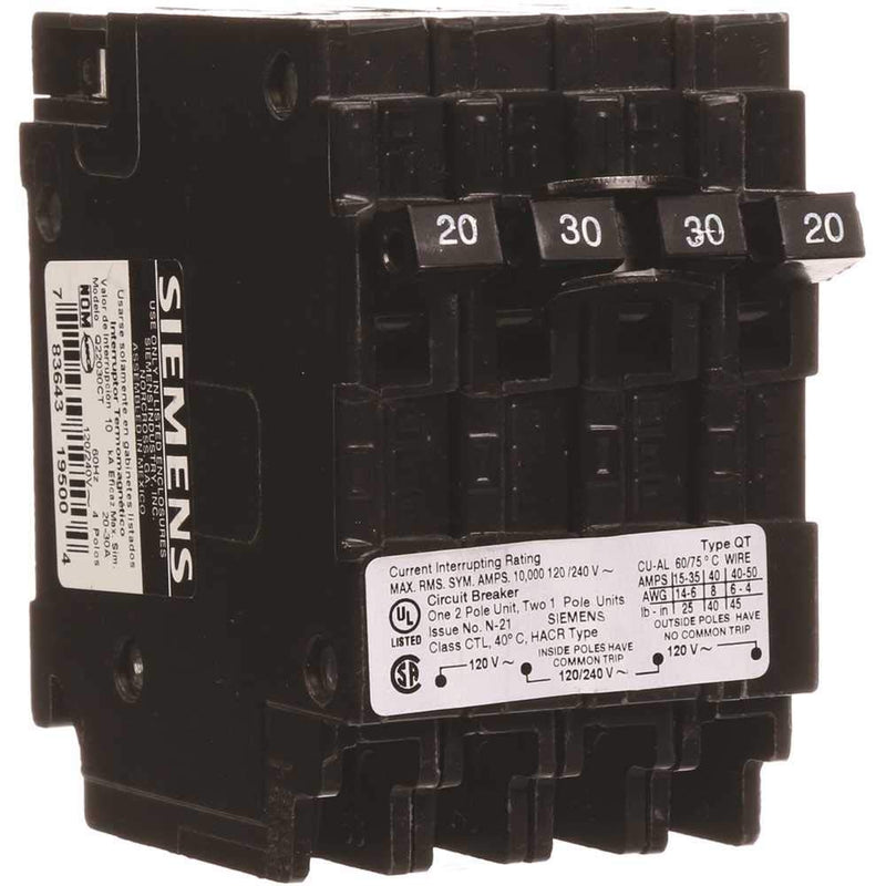 SIEMENS Q22030CT 30 Double Two 20-Amp Single Pole Circuit Breaker, As Shown in The Image