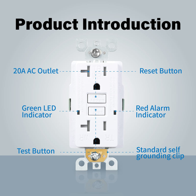 GFCI Outlet, Weather Proof, Tamper Resistant, Self Test GFI Receptacle, Outdoor or Indoor, 20 Amp, White (1 Pack) 1 20A Weather-Resistant