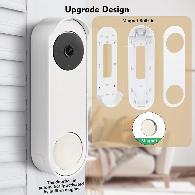 Anti-Theft No Drill Doorbell Mount Compatible with Google Nest Doorbell (Battery), Video Doorbell Door Mount for Apartment, Home, Renters, No Tools Needed and Protect Your Wall - NewNest Australia