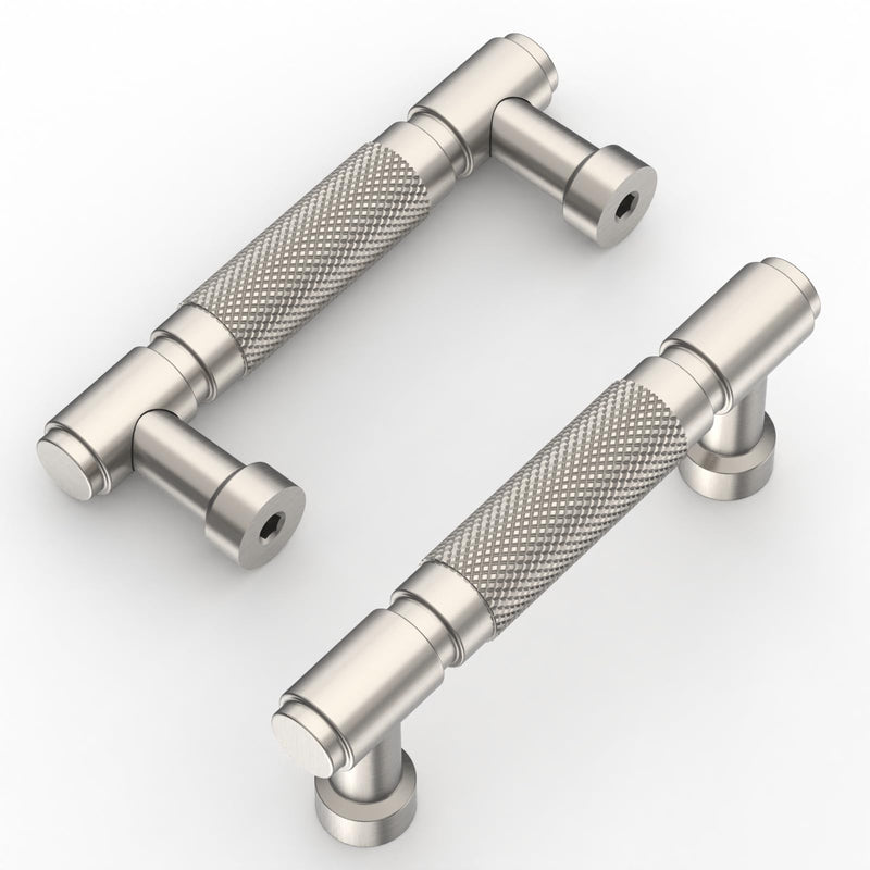 10 Pack 3 Inch(76mm) Cabinet Pull Brushed Satin Nickel knurled Kitchen Cabinets Handles Black Cabinet Hardware for Cupboard Square Kitchen Pulls for Cabinets Drawer Handles 3" Hole Center(76mm) 10 Pack