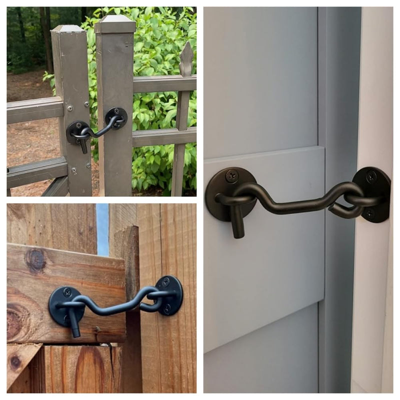 (5 Pack) Raswik 4" Privacy Hook and Eye Latch Easy Gate Lock for Sling Barn Screen Door, Black 5