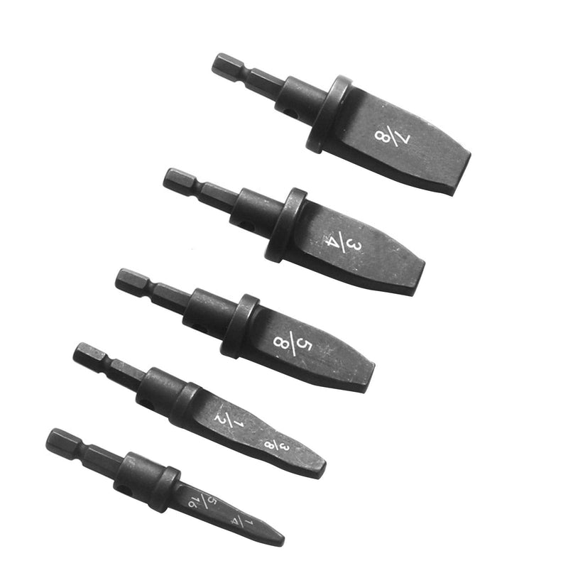 5pcs Swaging Tool Drill Bit Set, Imperial Pipe Expander Air Conditioning Copper Pipe Expander - 1/4"+5/16", 3/8"+1/2", 5/8", 3/4", 7/8" Flaring Spin Set (Black)
