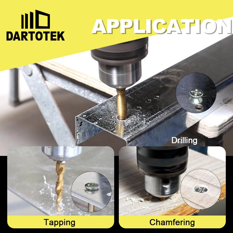 Combination Drill and Tap Bit Set,Titanium Coated Tapping Bit Tool 6pcs SAE Screw tap Drill bit for Drilling Tapping, Countersinking on Electric Drill or Tapping Machine 6pcs/1set SAE Gold 6