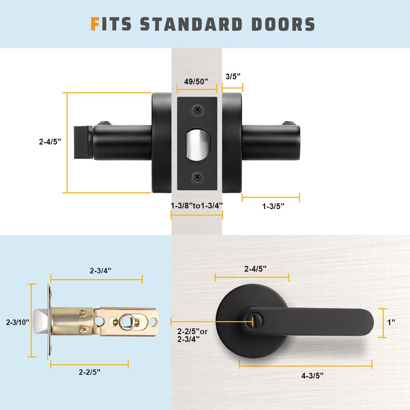KNOBWELL 2 Pack Black Door Handles Interior for Bedroom/Bathroom, Privacy Door Knob with Lock Heavy Duty Left/Right Handing 2.07 lb One Lever