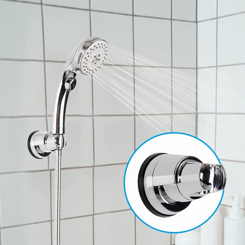 2 Pack Vacuum Suction Cup Shower Head Holder, Removable Shower Head Bracket, Height Adjustable Shower Wand Holder & Wall Mount ABS Plastic Suction Holder for Handheld Shower Head, Chrome 2 Chrome Finish
