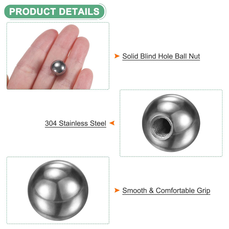 4Pcs Threaded Ball Nut Knobs, M4x12mm 304 Stainless Steel Female Thread Ball Nut Cap for Lighting Fixtures/Machinery/DIY, Round Solid Screw Cap Cover [Silver] 4