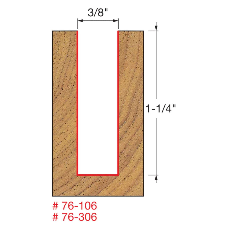 Freud 3/8" Down Spiral Router Bit with Tico Hi-Density Carbide for Maximum Performance - Ideal for Grooves & Through-Cuts, 3/8" Diameter, 1/2" Shank, 1-1/4" Carbide Height, 24,000 RPM - 76-106
