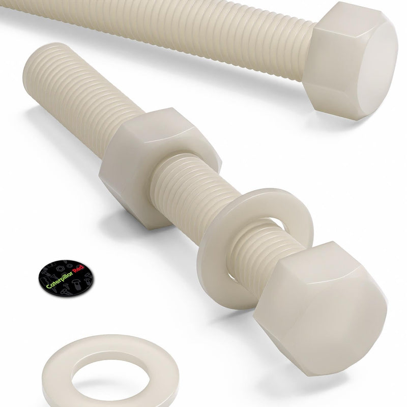 5X Natural Nylon PA66 Hex Head Plastic Bolts, Nuts & Washers, M20 x 150 mm, Fastener, (25/32 x 5 29/32 in)
