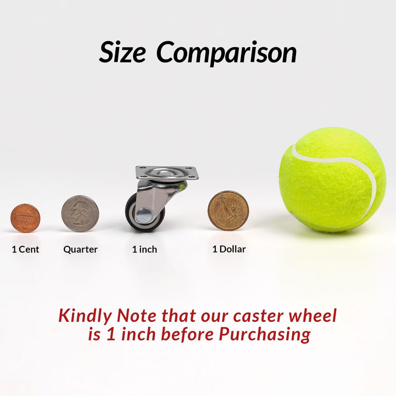 HOLKIE 1 inch Small Caster Wheels for Furniture Low Profile Casters Set of 4 Total Capacity 90 Lbs Perfect Wheels for Small Project、Nightstand、Side Table (No Brake)