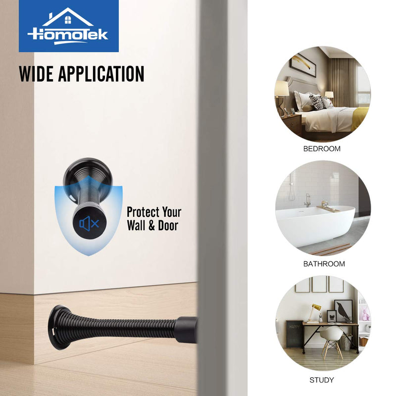 HOMOTEK 30 Pack Black Spring Door Stops,3-1/8" Heavy Duty Door Stop - Flexible Spring Door Stopper with Low Mounted Black Rubber Bumper Tips