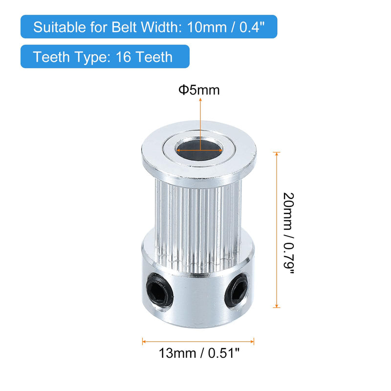 uxcell 10 Pcs Aluminum 16 Teeth 5mm Bore 10mm Width Timing Belt Pulley Wheel Idler Pulley Synchronous Wheels Gear Part with Wrench for 3D Printer, Silver