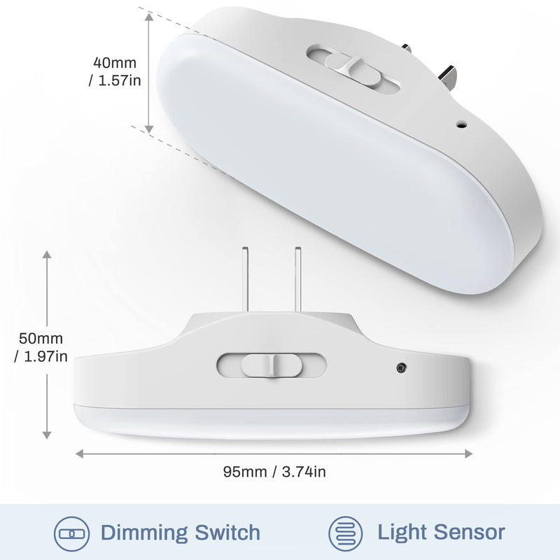 DORESshop Led Night Light, Plug into Wall, [2 Pack] with Dusk to Dawn Sensor, 1W 5000K Dimmable Night Light from 0LM to 100LM for Bathroom Hallway Bedroom Kids Room Stairway Daylight White