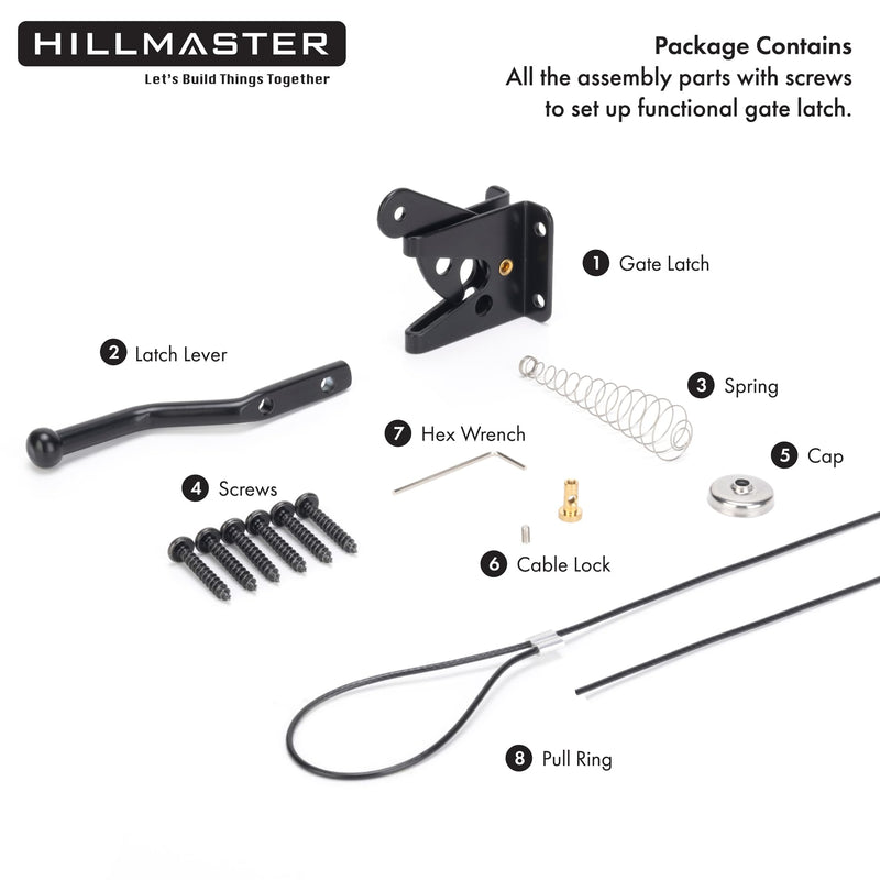 Self Locking Gate Latch for Wooden Fence Heavy Duty,Gravity Lever Fence Door Latches with Steel Spring Cable Pull String Gate Hardware Gate Lock for Outdoor Secure Pool,Garden,Black Finish 1 Pack