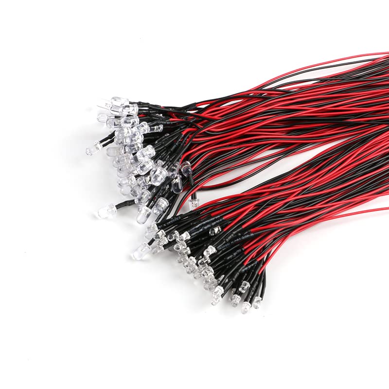 50Pcs 3mm Light Emitting Diodes LED Bead with Wire Decorative Toy Car Indicator Light DC 5V~12V Red Light 3mm