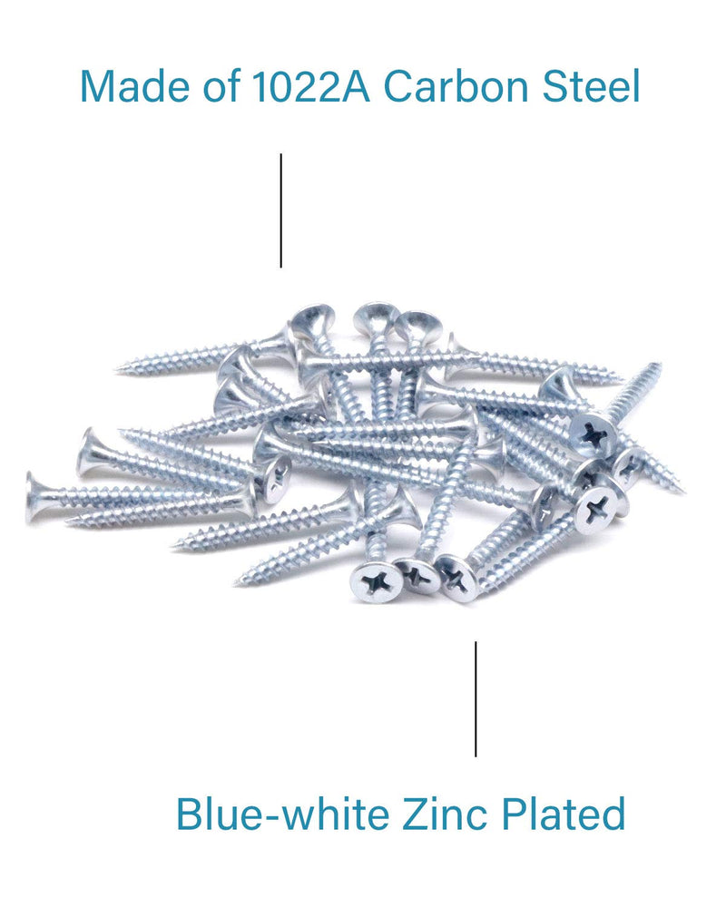 200pcs #6 x 1-1/8" Flat Head Phillips Drywall Screws Fine Thread Sharp Point Wood Screw, Carbon Steel 1022A, Zinc Coated #6 x 1-1/8" 200