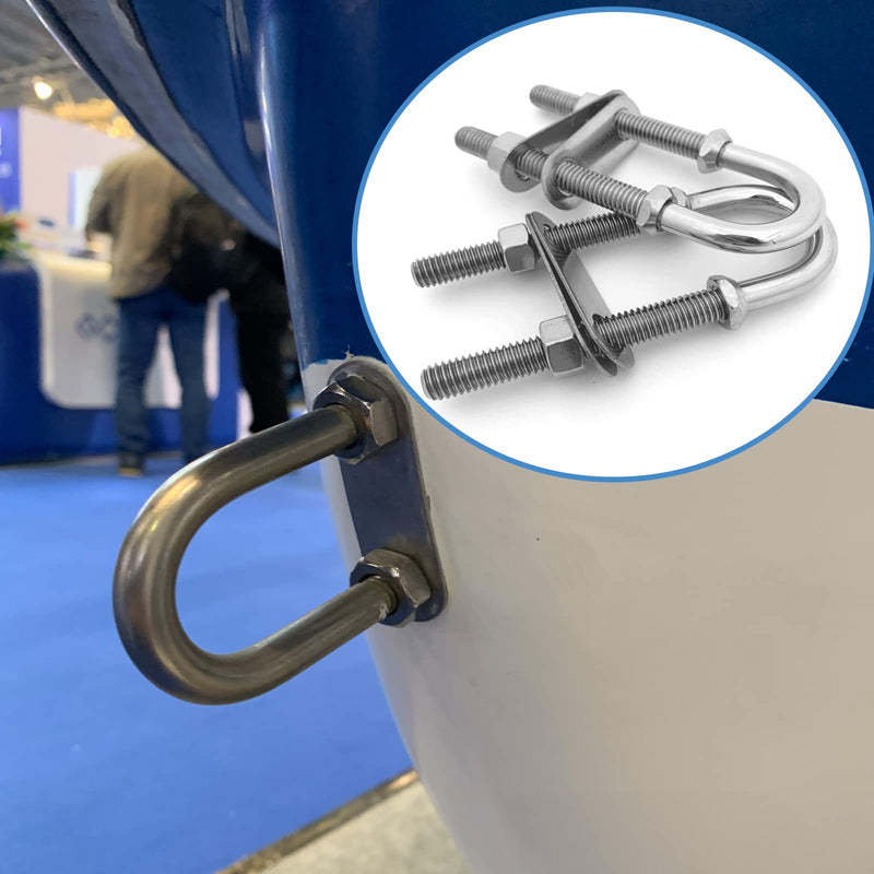 Marine Boat U Bolt Stern Bow Eye Tie Down, RV Yacht Stainless Steel with Hex Nuts & Washers, 4-1/2” Overall Length, 3/8“ Stock, 3“ Thread Length 2