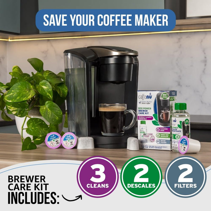 Caffenu Keurig Compatible Descaling Solution Cleaner and Descaler Kit. 2 Uses Descaling Solution, 3 Cleaning Pods and 2 Filter Replacement. 3 Months Maintenance Kit. For Keurig 1.0 & 2.0