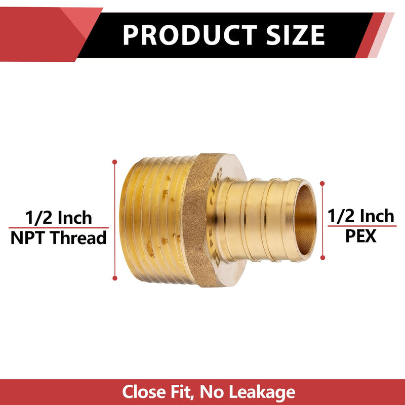 20PC Pex Barb Crimp Brass Fittings 1/2 Inch x 1/2 Inch NPT Male Adapter P20 1/2 x 1/2