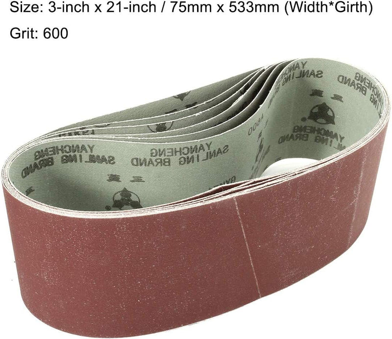 3 x 21 Inch Aluminum Oxide Sanding Belt for Belt Sander 600 Grit 6pcs 600 Grit(6pcs)