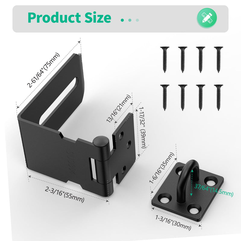 90 Degree Hasp Latch, Heavy Duty 304 Stainless Steel Padlock Hasp Lock for Right Angle File Cabinet, Desk Drawer, Tool Box, Mailbox, Bookcase (Black-2pcs) Black-2pcs