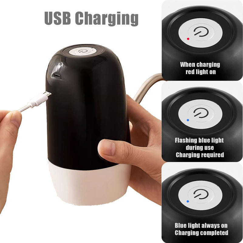 True Dual Water Pump 5 Gallon Water Dispenser,Portable High Battery Capacity USB Charging Water Jug Pump Easy to Use Water Dispenser for 5 Gallon Bottle Camping Black
