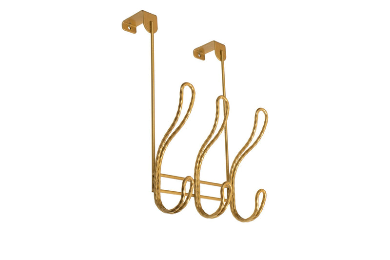 Twisted Design Over The Door Hook Rack, Over The Door Towel Rack, Door Hanger, Door Coat Hanger, Over The Door Coat Rack, for Bathroom, Bedroom or Laundry Room (Gold with 6 Hooks) Gold with 6 Hooks
