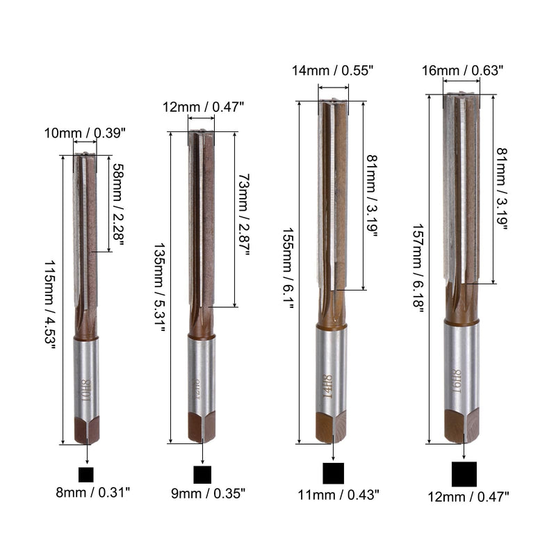 uxcell 9pcs Hand Reamers Set 3mm 4mm 5mm 6mm 8mm 10mm 12mm 14mm 16mm H8 Metric Alloy Steel Reamer Bit Straight Flutes Steel Cutting Tool for Metal Wood Hole Reaming