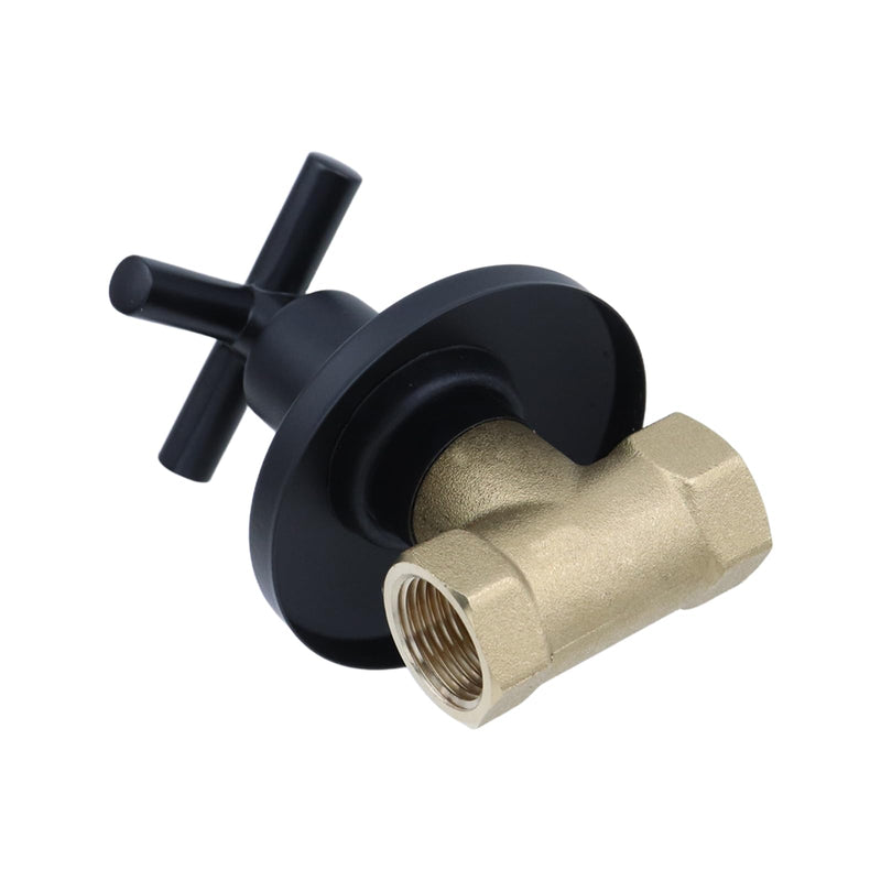Dnyta Brass Concealed Water Stop Valve, Water Shut Off Valve Flow Control Pressure Regulator with Cross Handle for Kitchen Bathroom (1/2 in, Black) 1/2 Inch