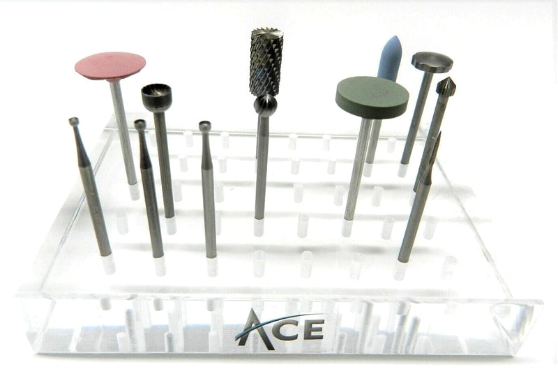 JTS Clear Bur Holder 4-1/4" x 3 Plastic 40 Hole Jewelers for Shanks 3/32" Organizer