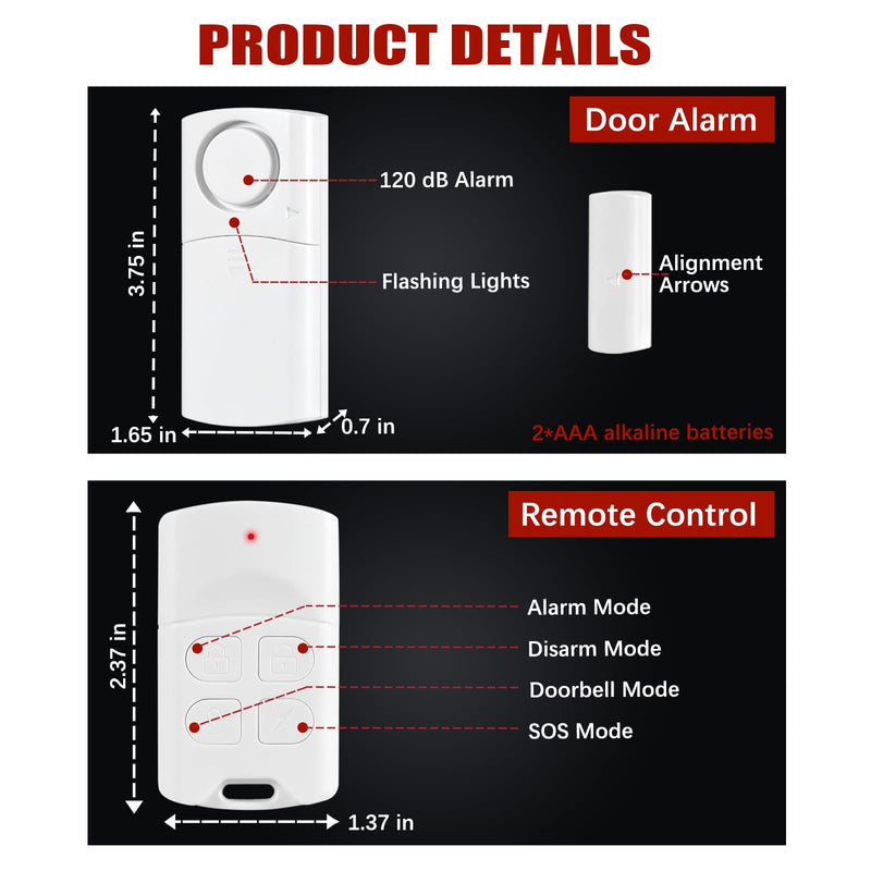 Door Alarm with Remote, Door Alarms When Opened, Window Alarms for Home Security, Pool Alarm for Kids Safety 4 Receivers+4 Remotes