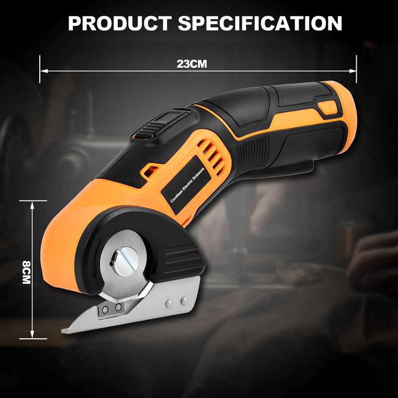 Cordless Electric Scissors, 4 V Rechargeable Rotary Cutter with LED Light, Safety Lock and Portable Storage Case for Cutting Fabric, Cardboard, Leather, Carpet and PVC Boxes，Yellow