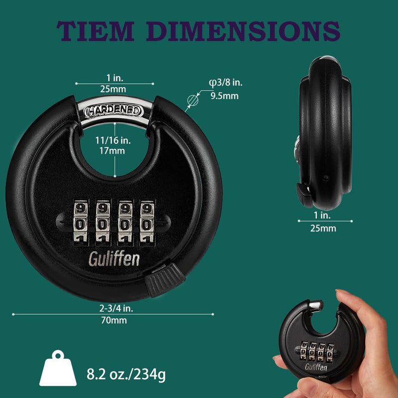 Outdoor Combo Lock for Storage Unit, Weatherproof Disc Lock for Sheds,Gate and Fence, 3 Pack Heavy Duty Pad Locks with Code (3/8-Inch Shackle 3 Pack Black