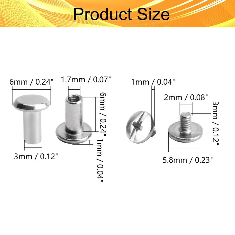 Screw Post M3 x 6mm Chicago Screw Binding Screw Fit for 3mm/0.12'' Hole Dia,10 Set Female M3x6mm Tiny Screw Post Binding for Scrapbook Photo Albums Binding,Leather Bags,Boots,DIY Enthusiasts 10