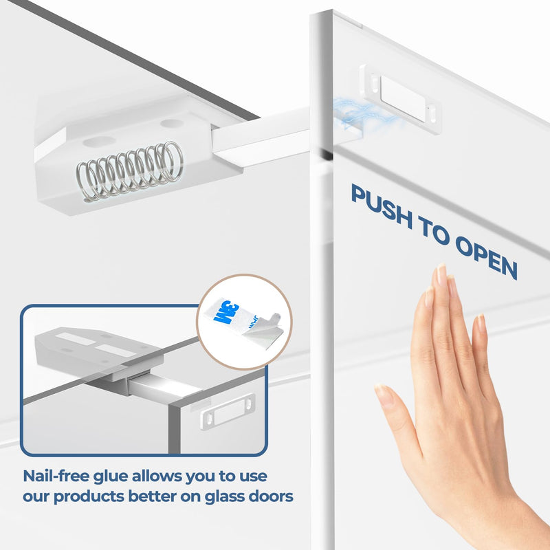 Magnetic Push Latch Without Nail Installation Tonitrui Heavy Duty Magnetic Touch Latches for Large Door Push Release Latch Kitchen Drawer Push Catch Press Out Latch(White 6 Pack) White