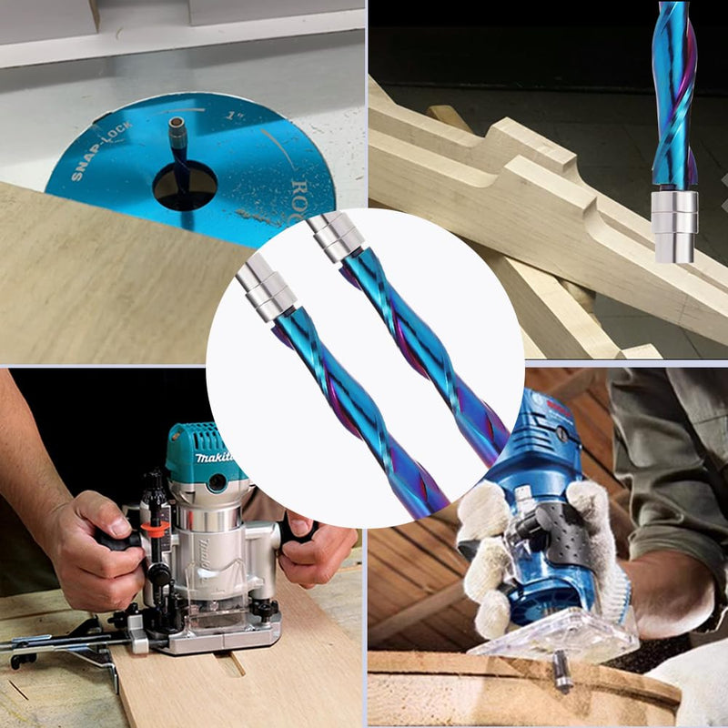 Spiral Flush Trim Router Bit, 1/4 Inch Shank Up Cut Spiral Router Bits , 1-1/8 Inch Cutting Length Solid Carbide CNC Trim Bits with Nano Coating for Woodwork Trimming (2PCS) 2 UpCut