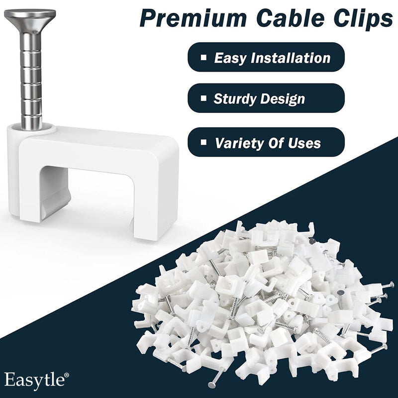 Cable Clips Nail in Cable Clips 100 Pcs 8mm Flat Ethernet Cable Wall Clips Cable Tacks Coax Cable Clips Speaker Wire Clips Cable Nails for Cords Cat5/Cat5e/Cat6/Cat7 RJ45 Cord Clips