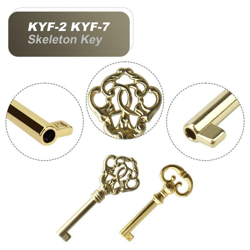 KYF2 KY7-2 Grandfather Clock Door Key,Solid Brass Skeleton Key for Ridgeway, Sligh, Emporer, Pearl, Seth Thomas, Grandfather Clock Doors, Cabinet Doors, Dresser Drawers, Desk