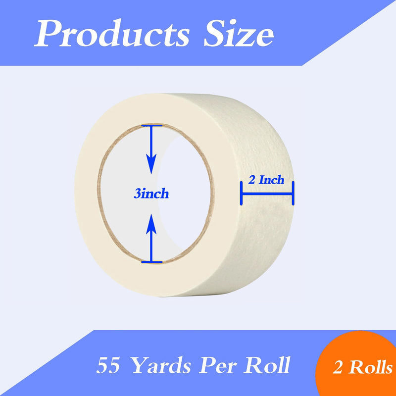 Lazybug studio Masking Tape 2 Inch Wide, 2 Inches x 55 Yards x 2 Rolls, 110 Yards in Total 2 inches wide