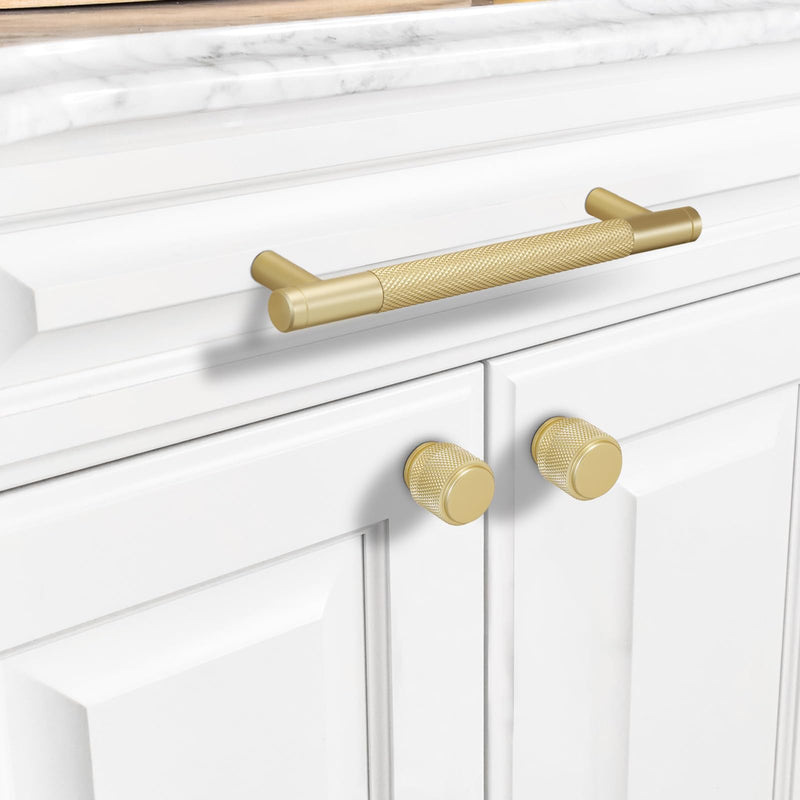 10 Pack 5Inch Kitchen Cabinet Handles Brushed Brass Knurled Cabinet Pulls Gold Drawer Pulls Kitchen Hardware Kitchen Handles for Cabinets Cupboard Handles Drawer Handles 5'' Hole Center(128mm) 10