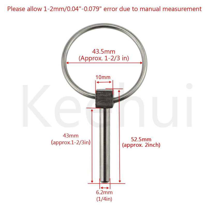 4PCS or 6PCS of Stainless Steel 316 Dia. 6.2mm(1/4in) Farm Tractors Trailers Diggers Lynch Pin Hitch Trailer Pins Boat Trailer Parts Tractor Parts Truck Linch Pin 4 PACKS