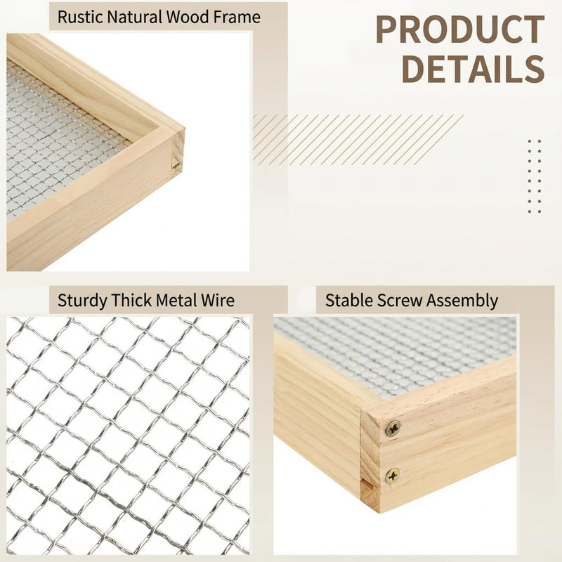 Wood Soil Sifter for Gardening, 11x12 Inch with 0.2 Inch Mesh, Compost Sifter for Potting Soil, Durable Garden Tool to Remove Rocks and Improve Soil Aeration
