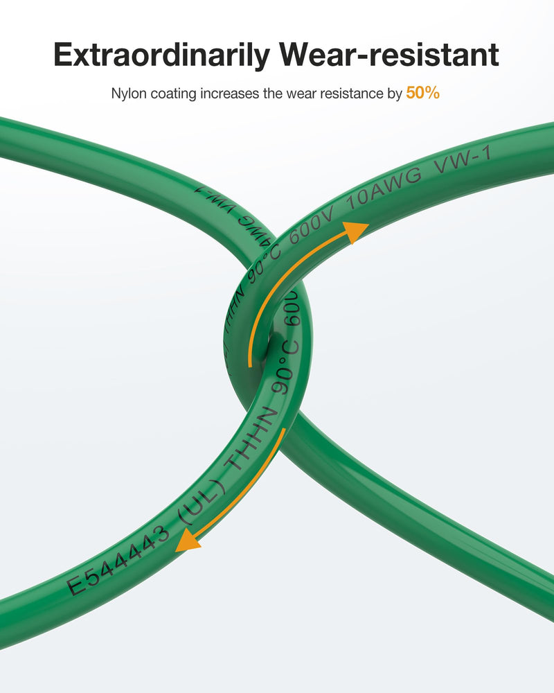 10 Gauge THHN Wire, 10 AWG Stranded Oxygen-Free Copper Wire, Flexible PVC/Nylon Jacket, 600V Rated Grounding Cable for Residential, Inverter, Electrical Box (30 FT, Green) 10awg 30ft