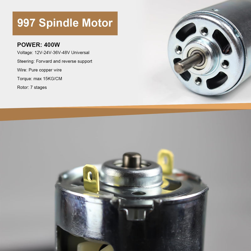 RATTMMOTOR DC Motor CNC 997 Spindle Motor 400W 12-48VDC 0.99N.m 5000-20000RMP Double Ball Bearing, Diameter 52mm for DIY Mini CNC Router Lathes Milling Engraver Polishing Machine