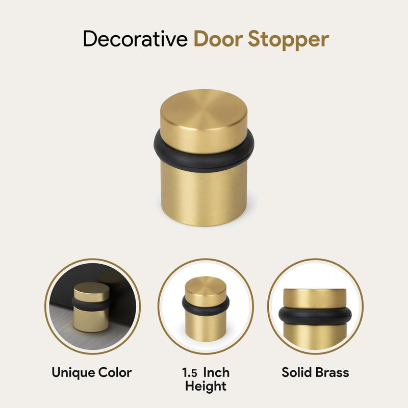 MEGA HANDLES Floor Door Stopper - Gold Door Stopper Quickly Installed Wall Protector, Wall Protectors from Door Knobs, Door Stop Floor Mount with mounting Hardware Included - Satin Brass - 1.5 Inch