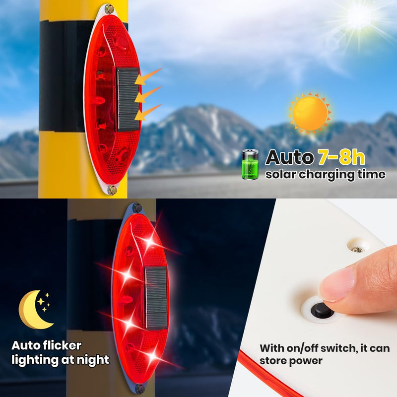 Solar Strobe Warning Light Sensitive LED Warning Lamp Super Bright IP65 Waterproof Light Control Flashing Beacon Barricade Construction Safety Road Signs Flash Traffic Lights-4 PCS (Red) Red