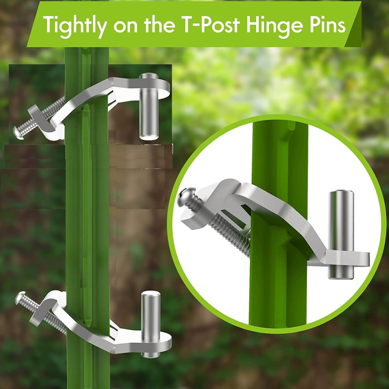 T-Post Gate Hinge Pins - Heavy Duty Gate Hanger, Hang a gate from a Metal T Post, Steel Gate Hinges Target Hanger for Farm Gate, Garden & Backyard Gate, Easy to Install. (Patent) Silver