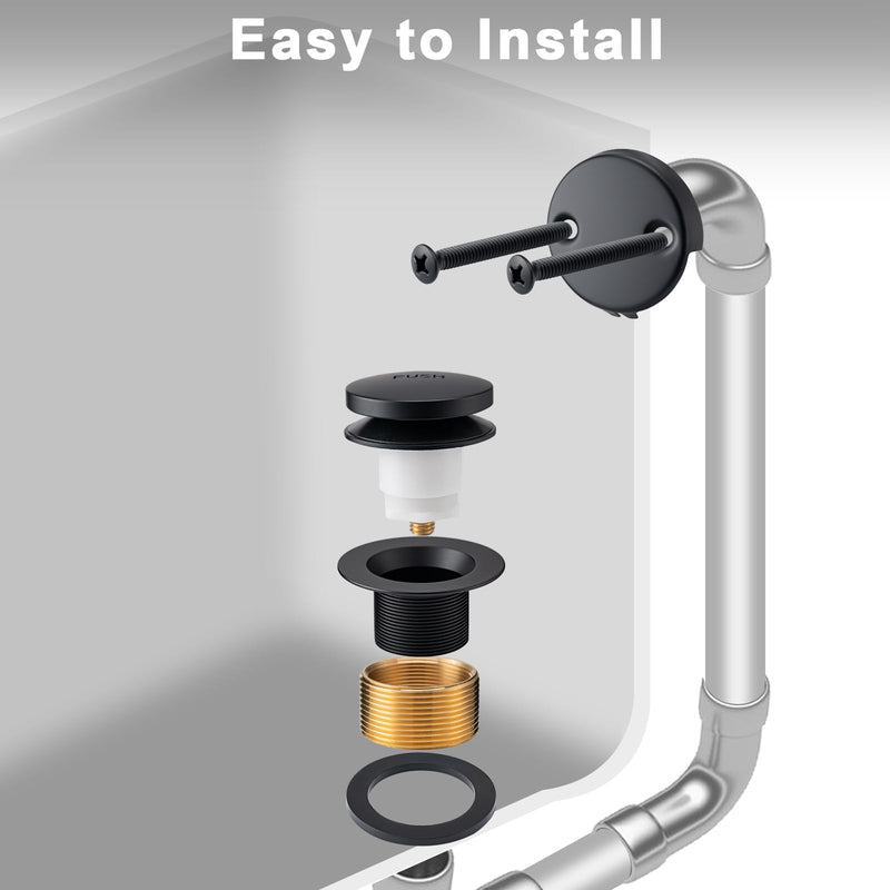 BOOMIBOO Bathtub Drain Tip-Toe Trim Set with Two-Hole Overflow Faceplate, Bath Tub Drains Conversion Kit with Universal Fine/Coarse Thread, Replacement Bathtub Drain Stopper Assembly, Matte Black