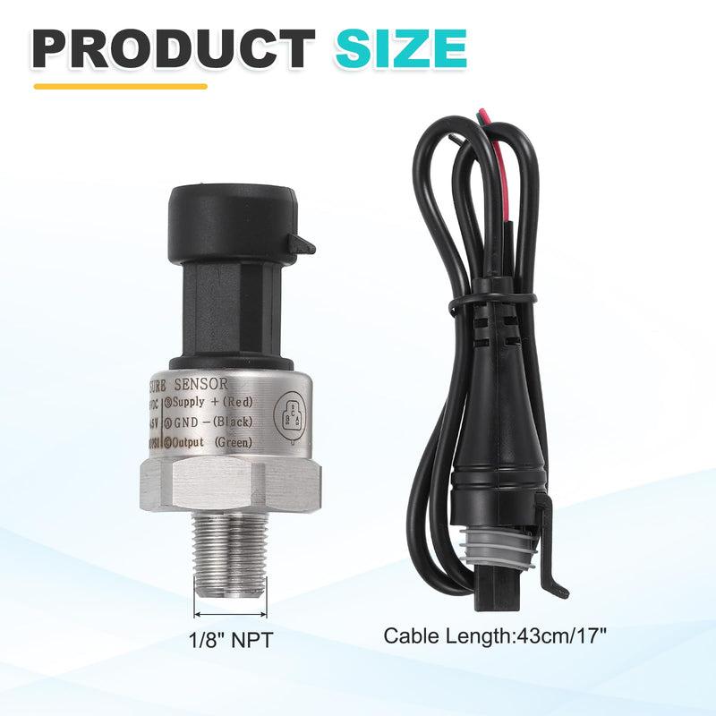 MECCANIXITY Pressure Transducer Sender Sensor with Connector, 1/8" NPT 200 PSI Stainless Steel Pressure Transmitter for Oil Fuel Water Air