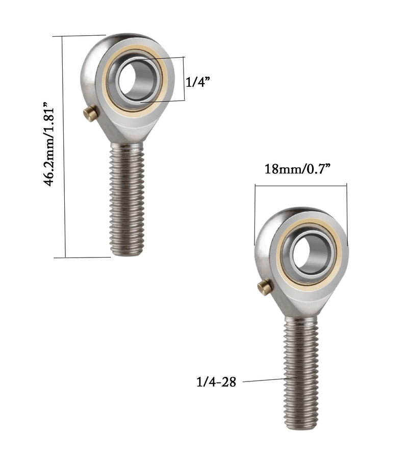 (2pcs) POSB4 Rod End Bearings 1/4-inch Bore Pre-Lubricated Bearings 1/4-28 Male Thread Right Hand 1/4" POS
